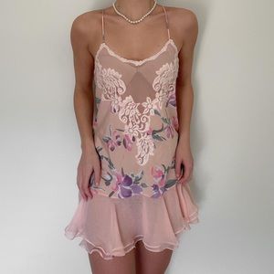 Victoria's Secret 1980s Vintage Pink Floral Slip Dress